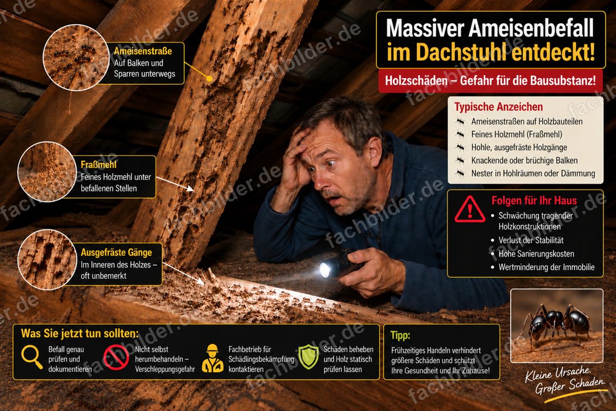 Massiver Ameisenbefall im Dachstuhl