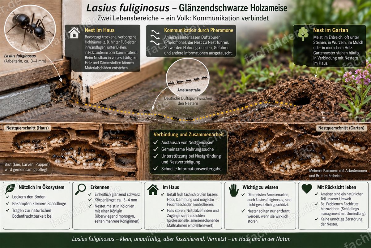 Lasius fuliginosus: die Glänzendschwarze Holzameise