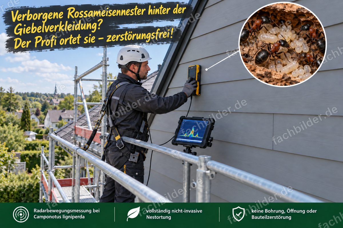 Ameisennest-Ortung am Giebel