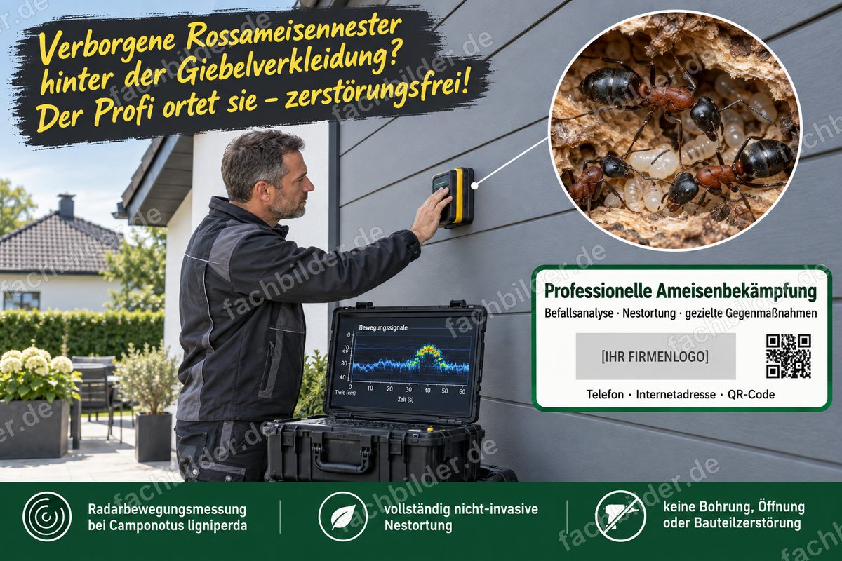 Ameisennest-Suche an der Fassaden-Giebelwand