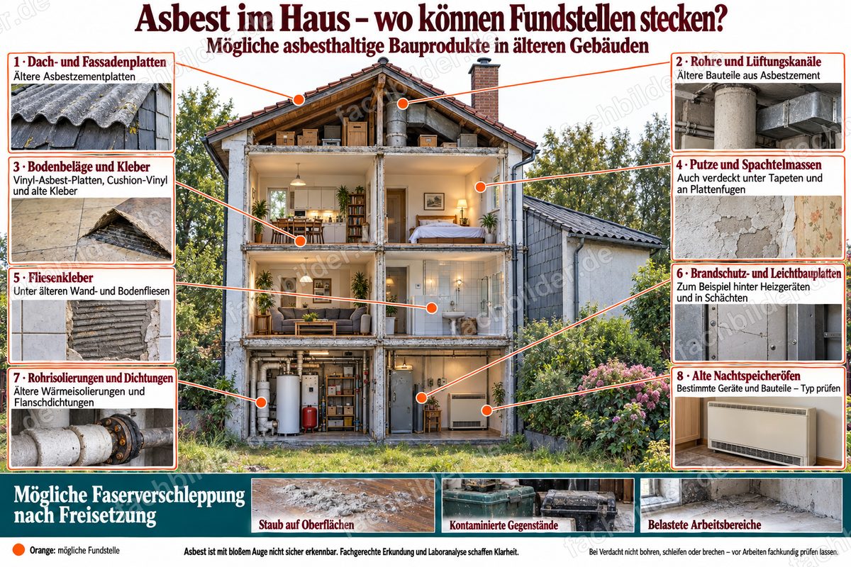 Asbest im Haus: wo können Fundstellen stecken?