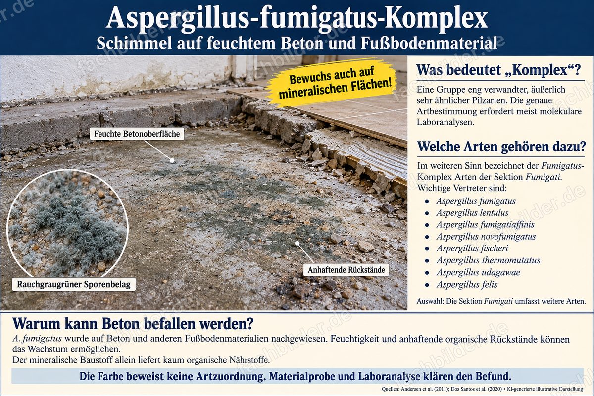 Aspergillus-fumigatus-Komplex: Schimmel auf feuchtem Beton