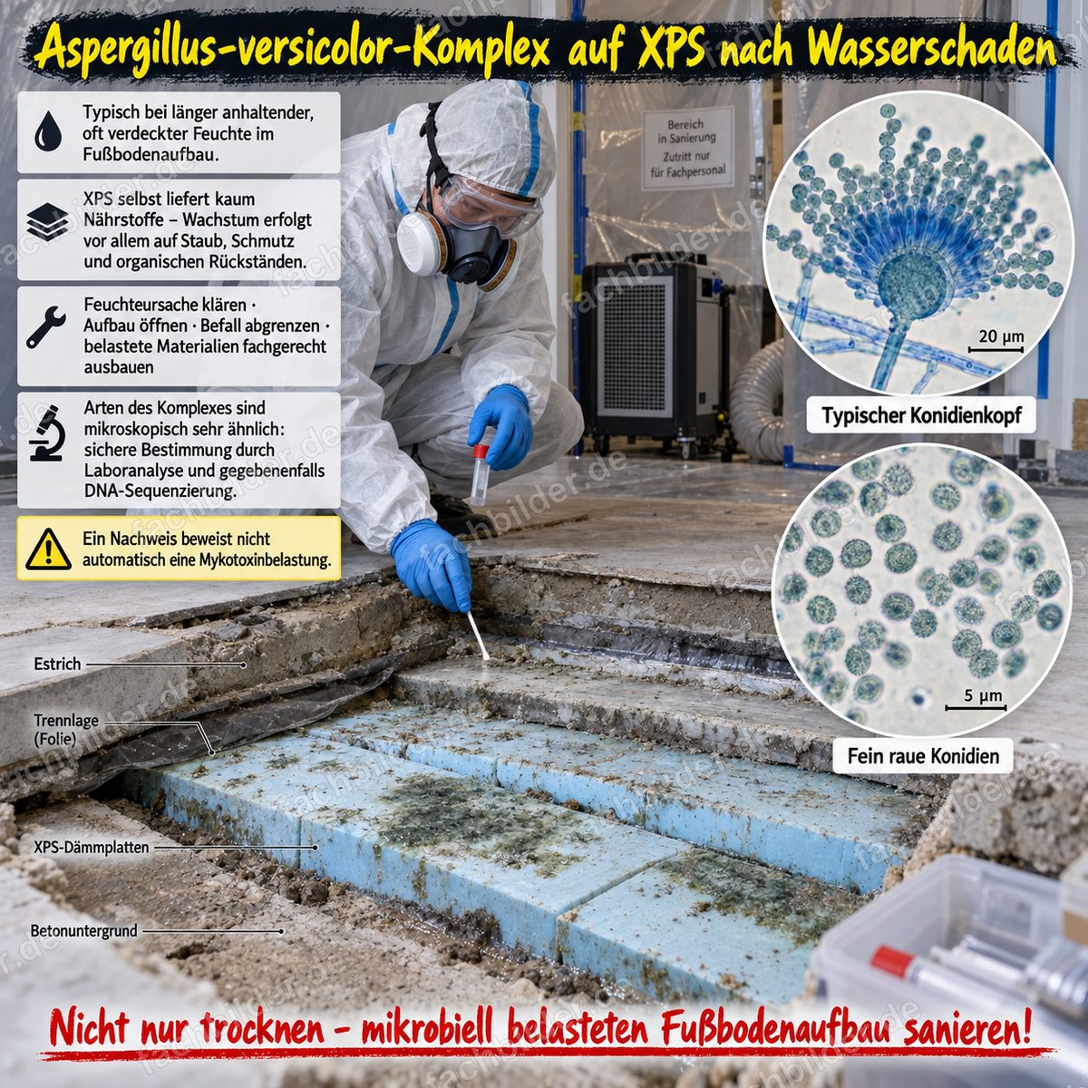 Aspergillus-versicolor-Komplex auf XPS nach Wasserschaden