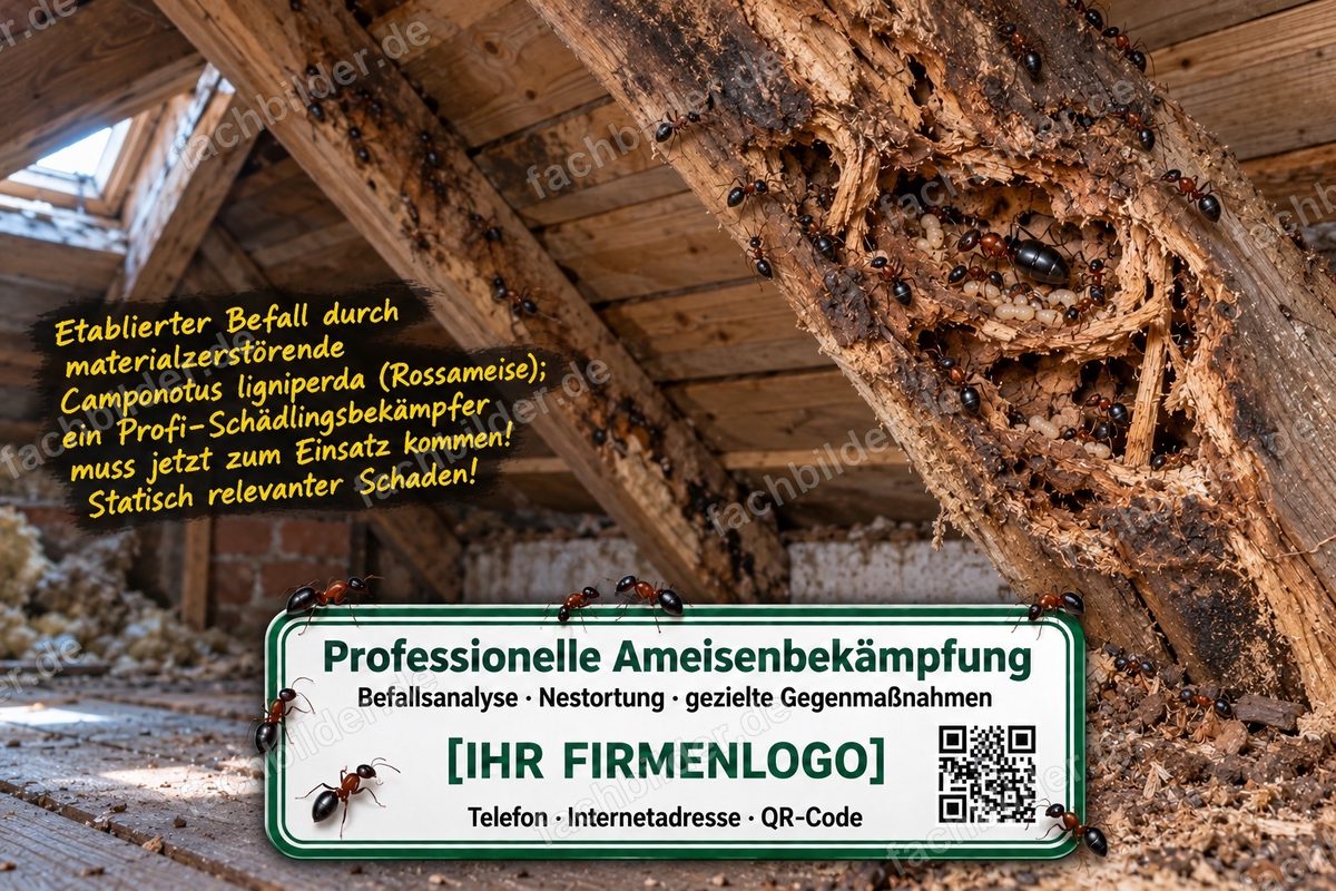 Camponotus ligniperda: Schäden im Dachstuhl