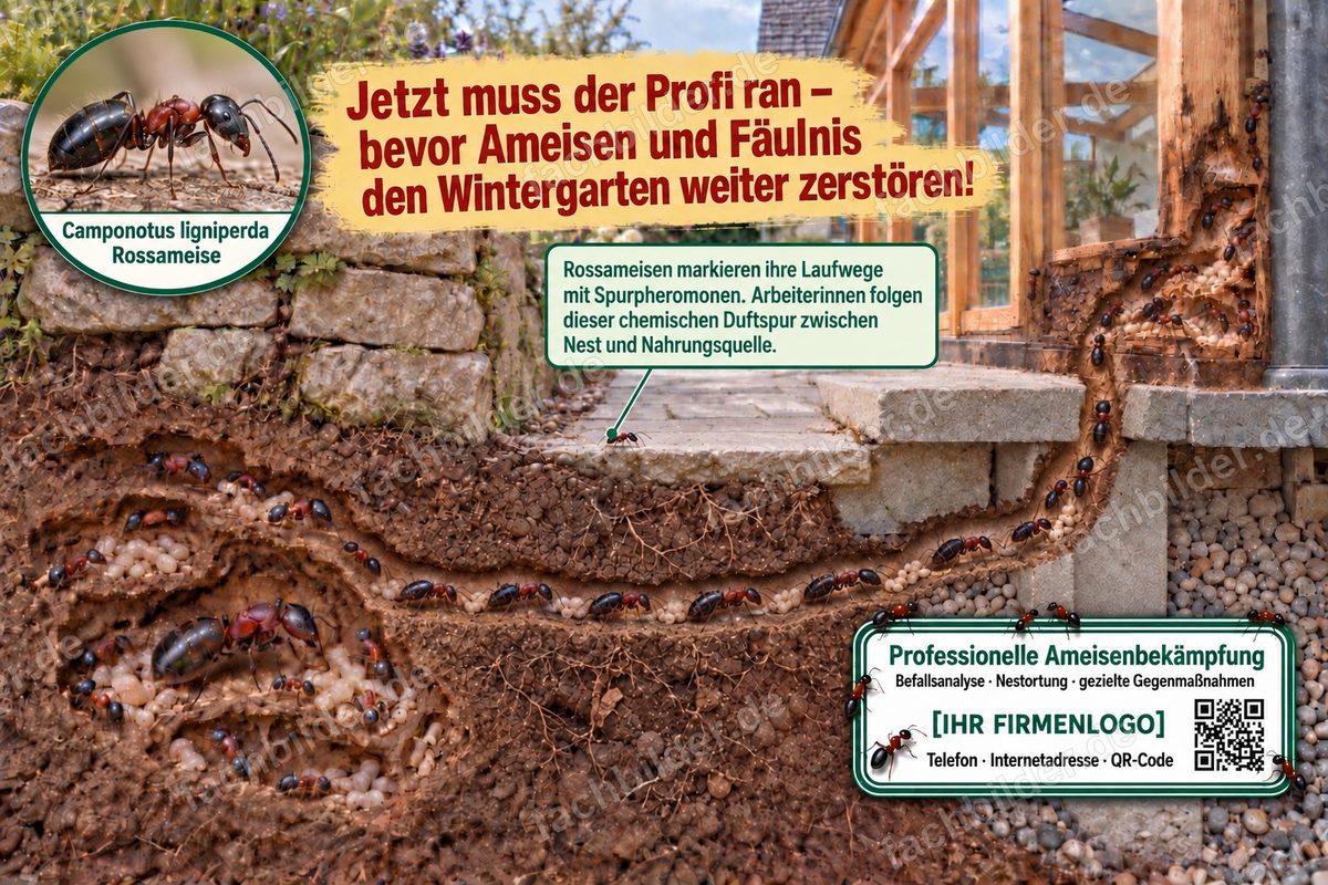 Camponotus ligniperda und Bauholzpilz im Wintergarten