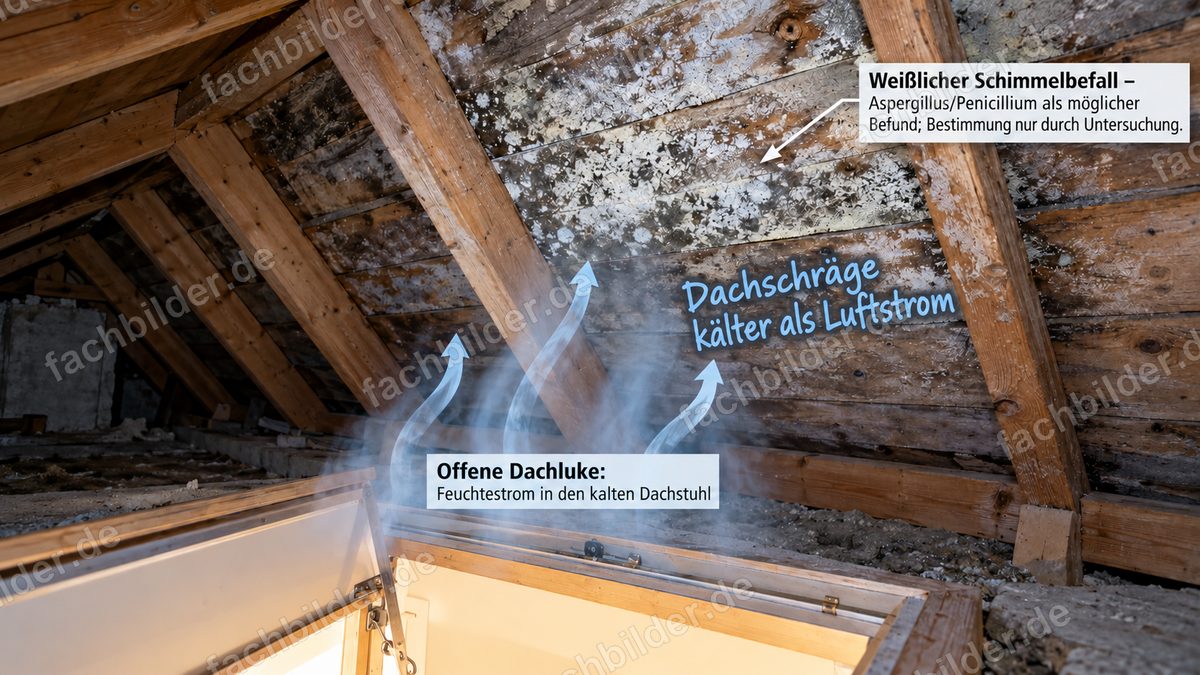 Offene Dachluke: Dachschräge kälter als Luftstrom