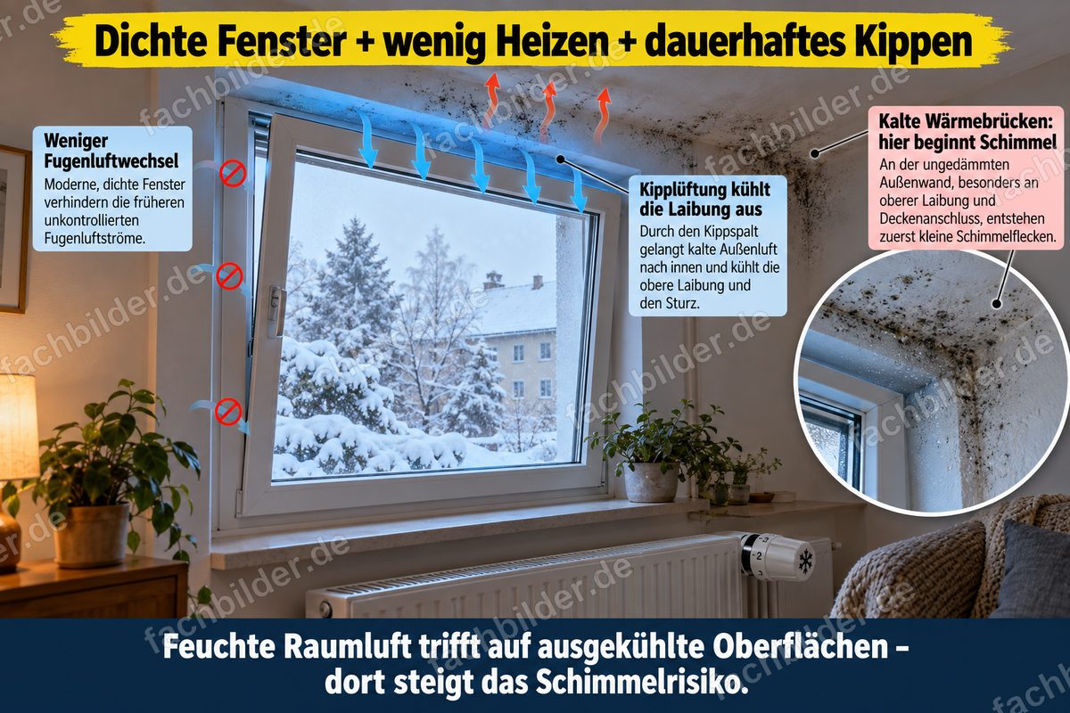 Dichte Fenster, wenig Heizen, dauerhaftes Kippen