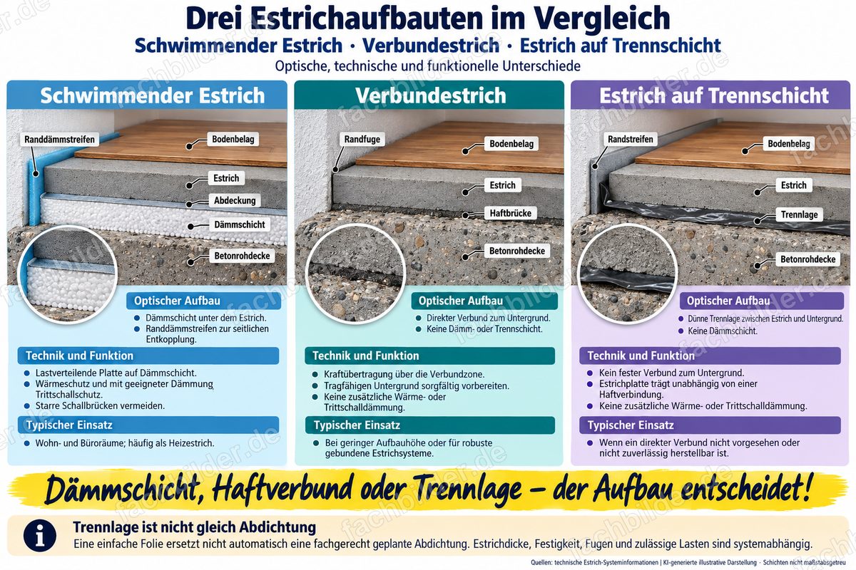 3 Estrichaufbauten im Vergleich