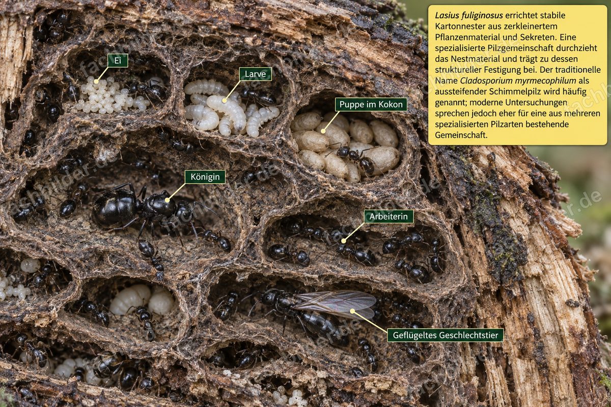 Einblick ins Lasius fuliginosus Nest
