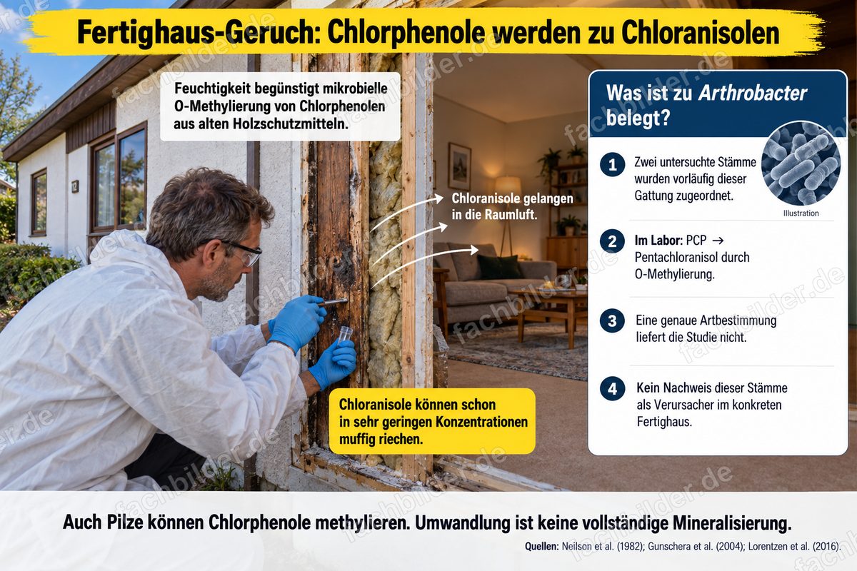 Fertighaus-Geruch: Chlorphenole werden zu Chloranisolen