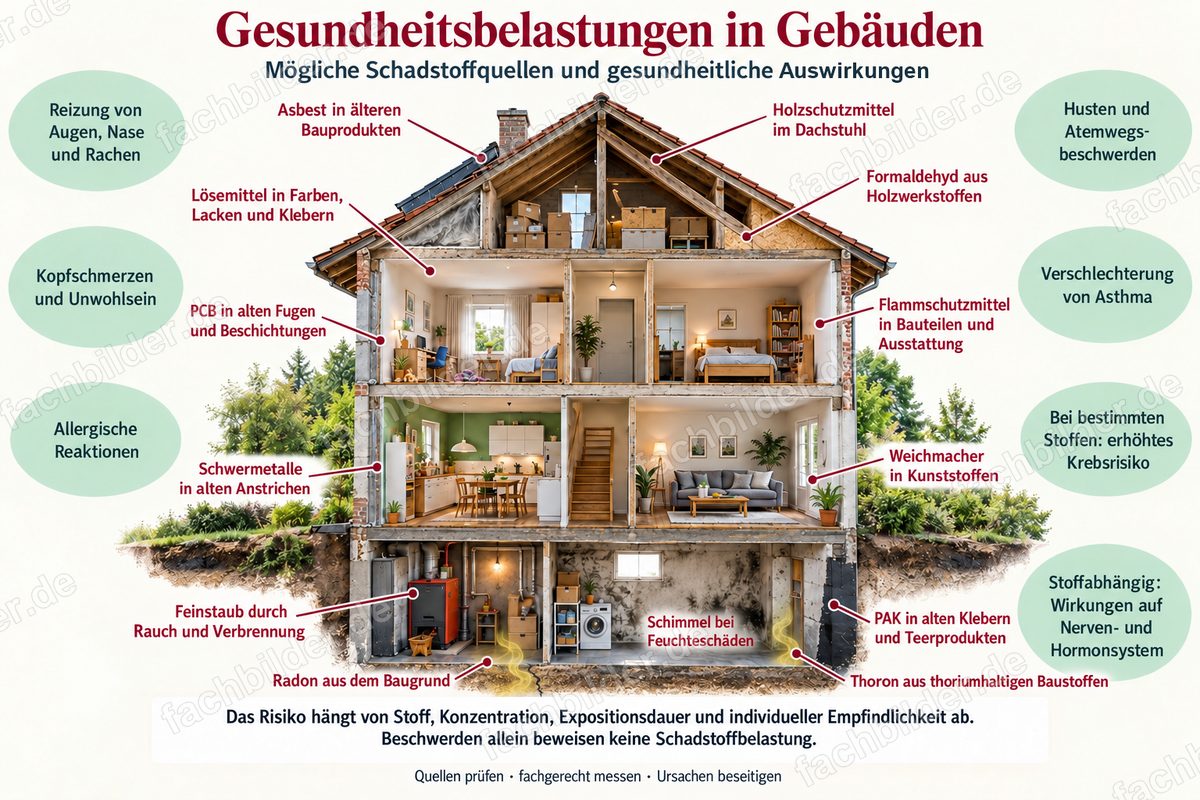 Gesundheitsbelastungen in Gebäuden mit Radon und Thoron