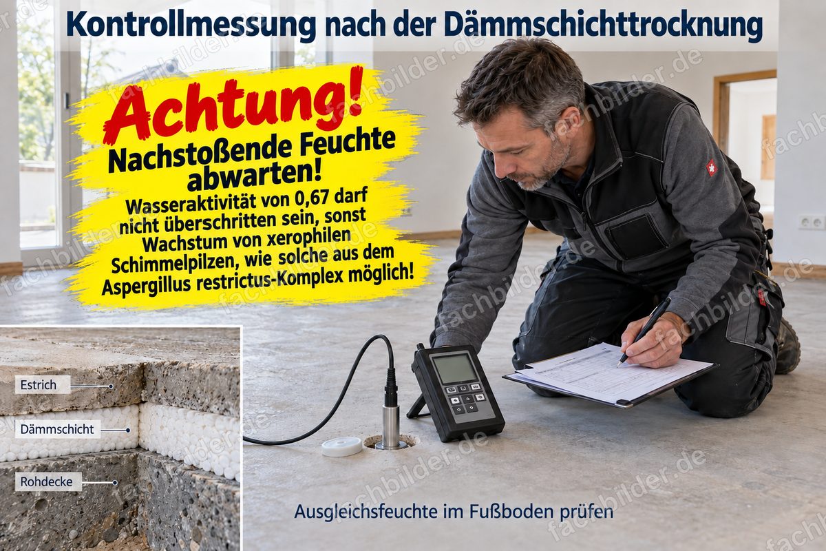 Kontrollmessung nach der Dämmschichttrocknung: nachstoßende Feuchte abwarten
