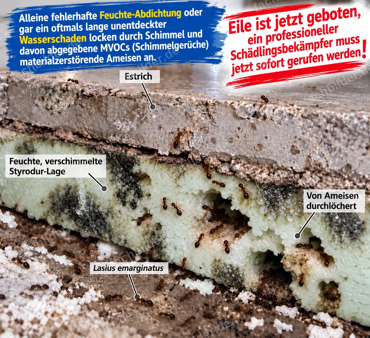 Lasius emarginatus auch in der Dämmschicht zugange