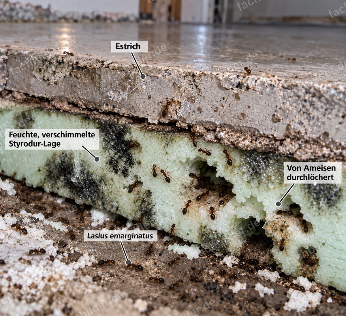Lasius emarginatus in der Dämmschicht gerne zuhause