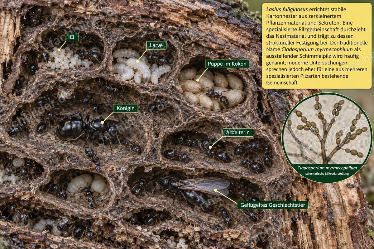 Lasius fuliginosus zeigt ihre Königin