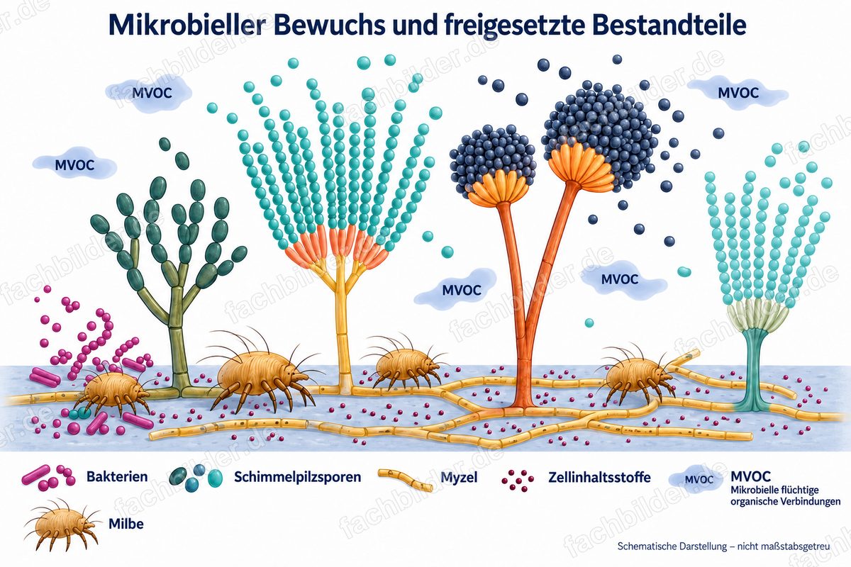 Mikrobieller Bewuchs und freigesetzte Bestandteile mit MVOC