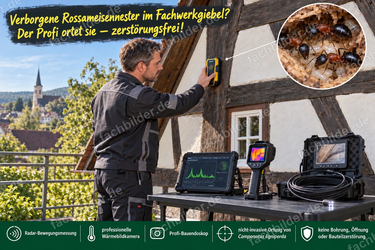 Nestsuche nach Camponotus ligniperda am Fachwerk