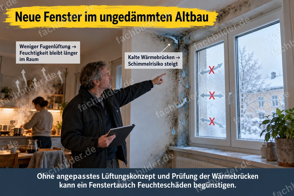 Neue Fenster im ungedämmten Altbau: Lüftungskonzept fehlt