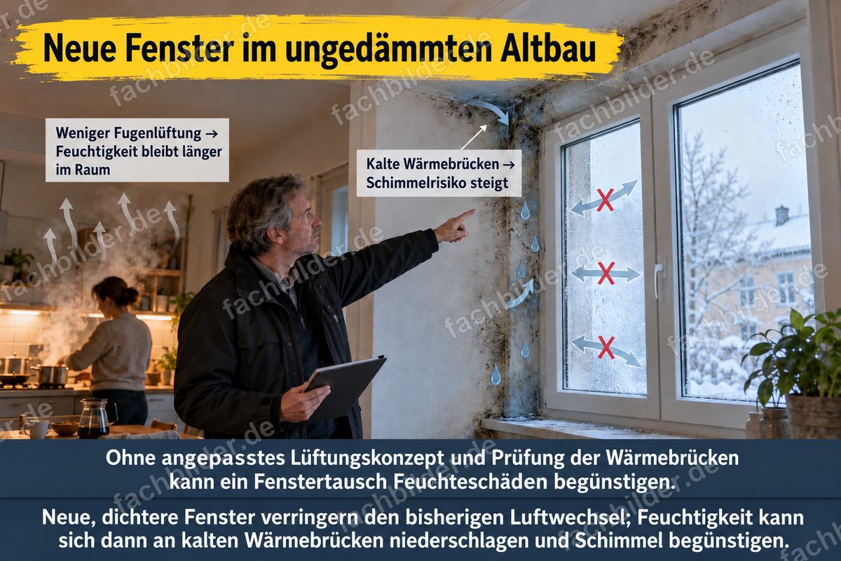 Neue Fenster im ungedämmten Altbau: Luftwechsel und Wärmebrücken