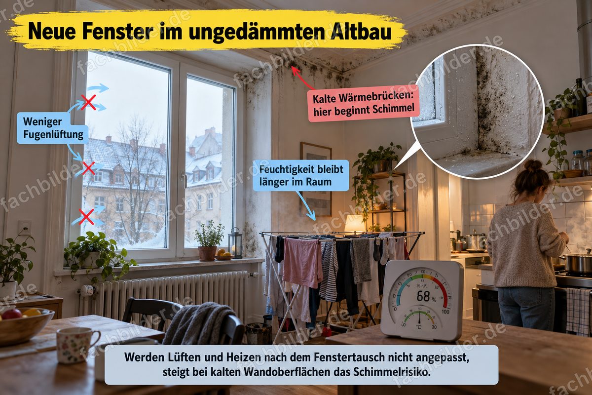 Neue Fenster im ungedämmten Altbau: Wäschetrocknen in der Wohnung