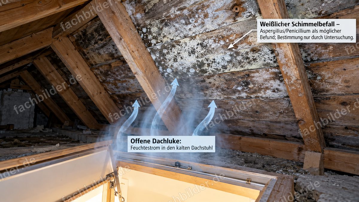 Offene Dachluke: Feuchtestrom in den kalten Dachstuhl