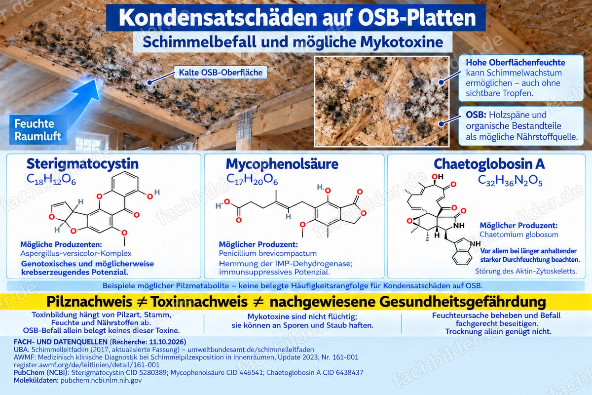 Kondensatschäden auf OSB-Platten: Schimmel und mögliche Mykotoxine