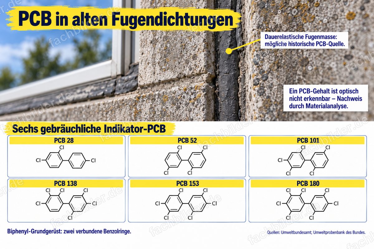 PCB in alten Fugendichtungen: 6 Indikator-PCB