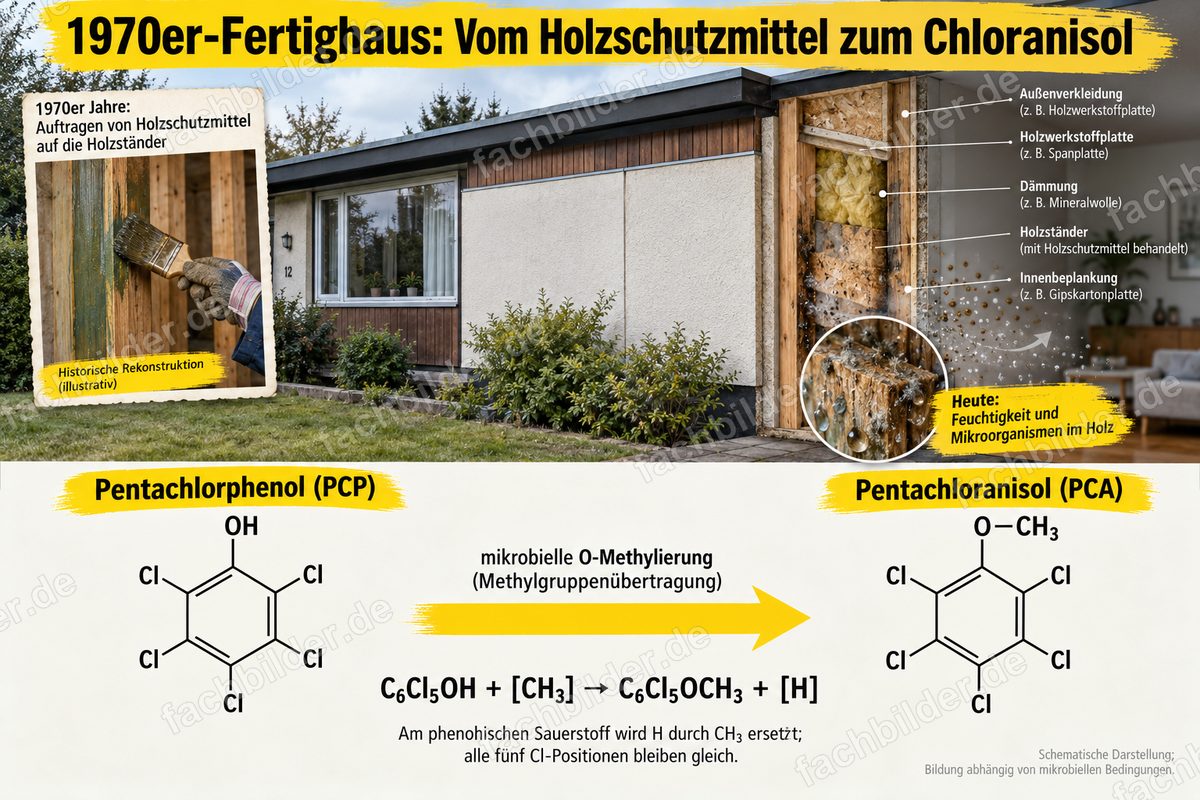PCP wird durch O-Methylierung zu Pentachloranisol