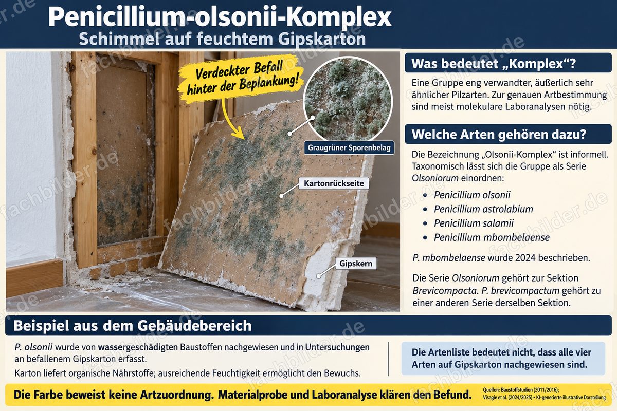 Penicillium-olsonii-Komplex: Schimmel auf feuchtem Gipskarton
