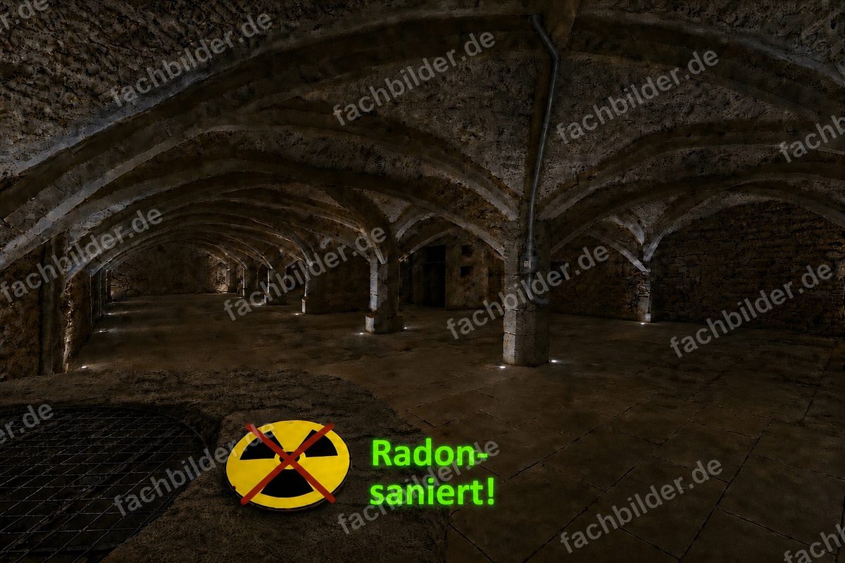 Gewölbekeller radonsaniert, die Radon-Absaugung ist dezent versteckt