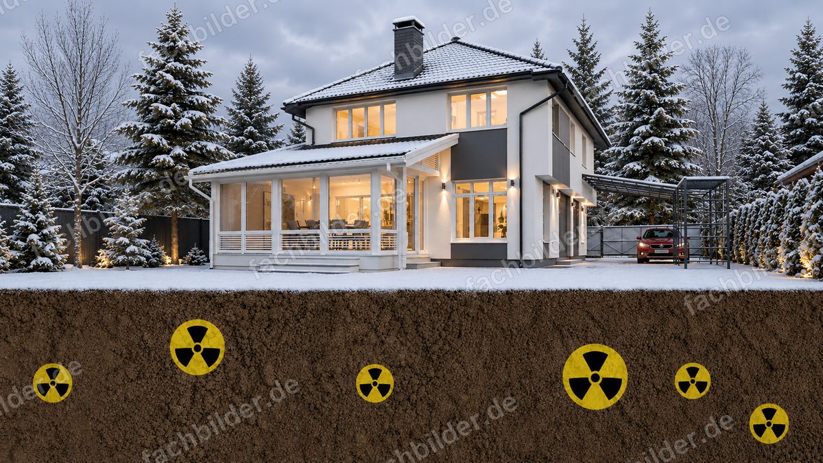 Radon im Erdreich unter dem Haus im Winter