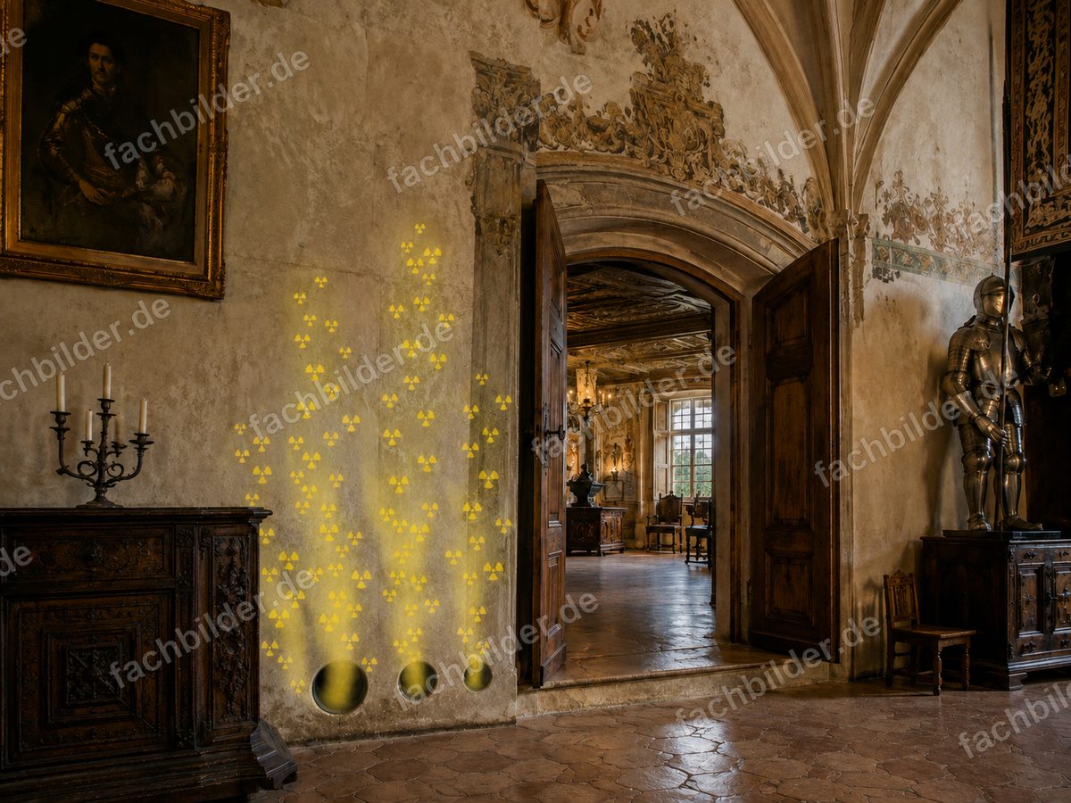 Schloss: offene Leerrohre, Radon dringt unsichtbar heraus