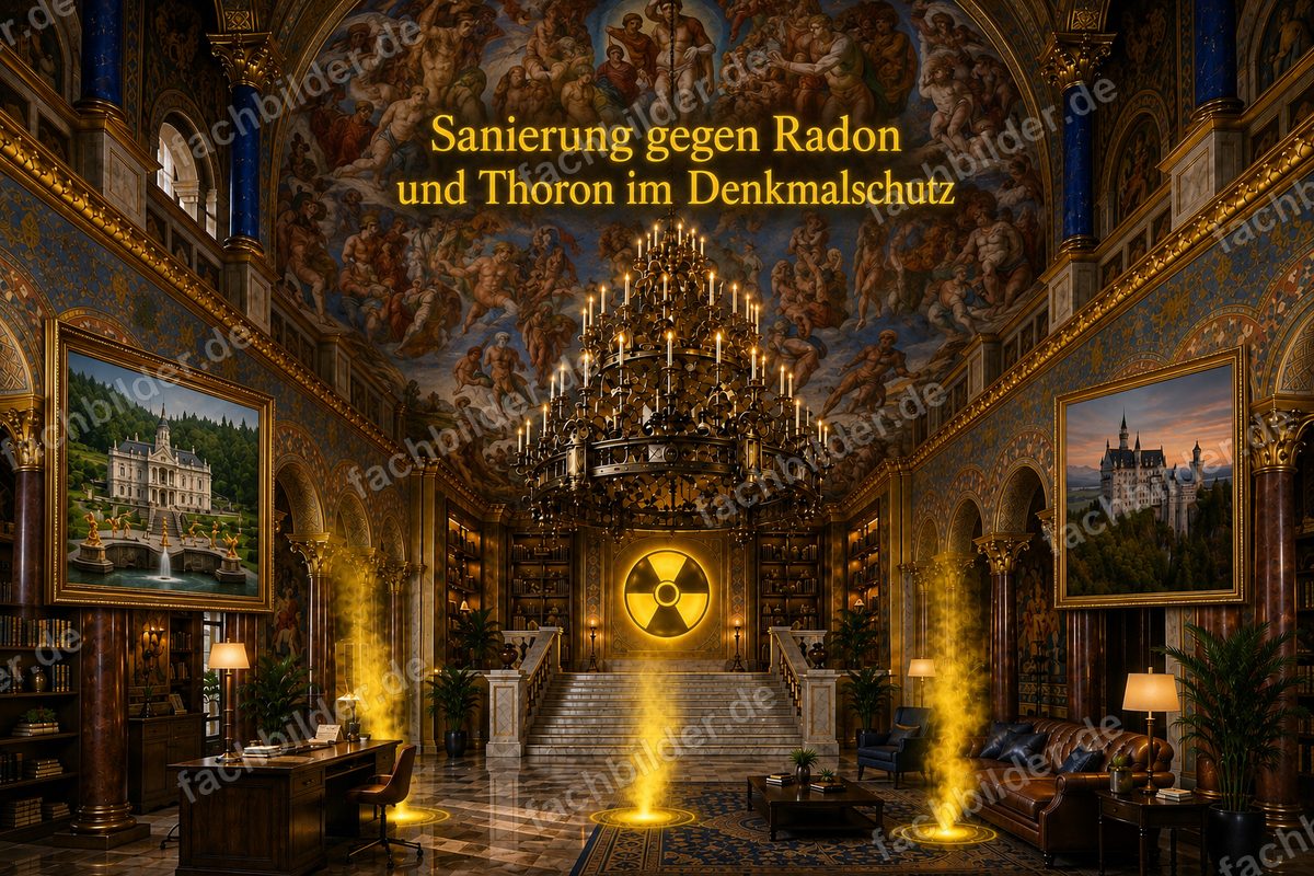 Sanierung gegen Radon und Thoron im Denkmalschutz: Saal mit Deckenfresko
