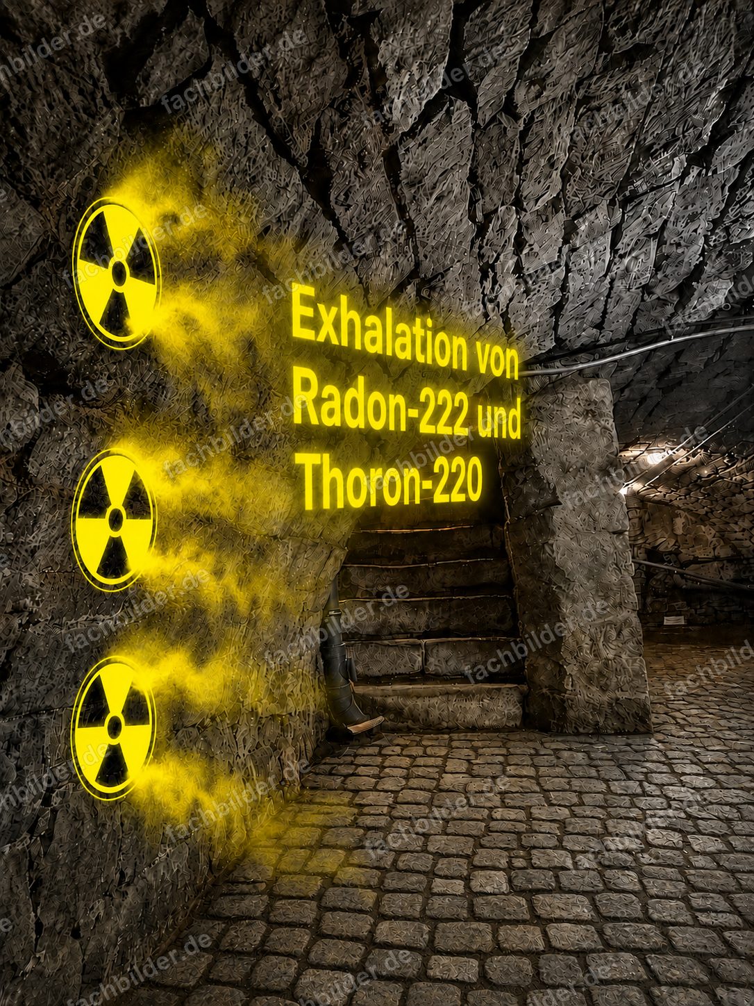 Radon und Thoron exhalieren aus der Kellerwand
