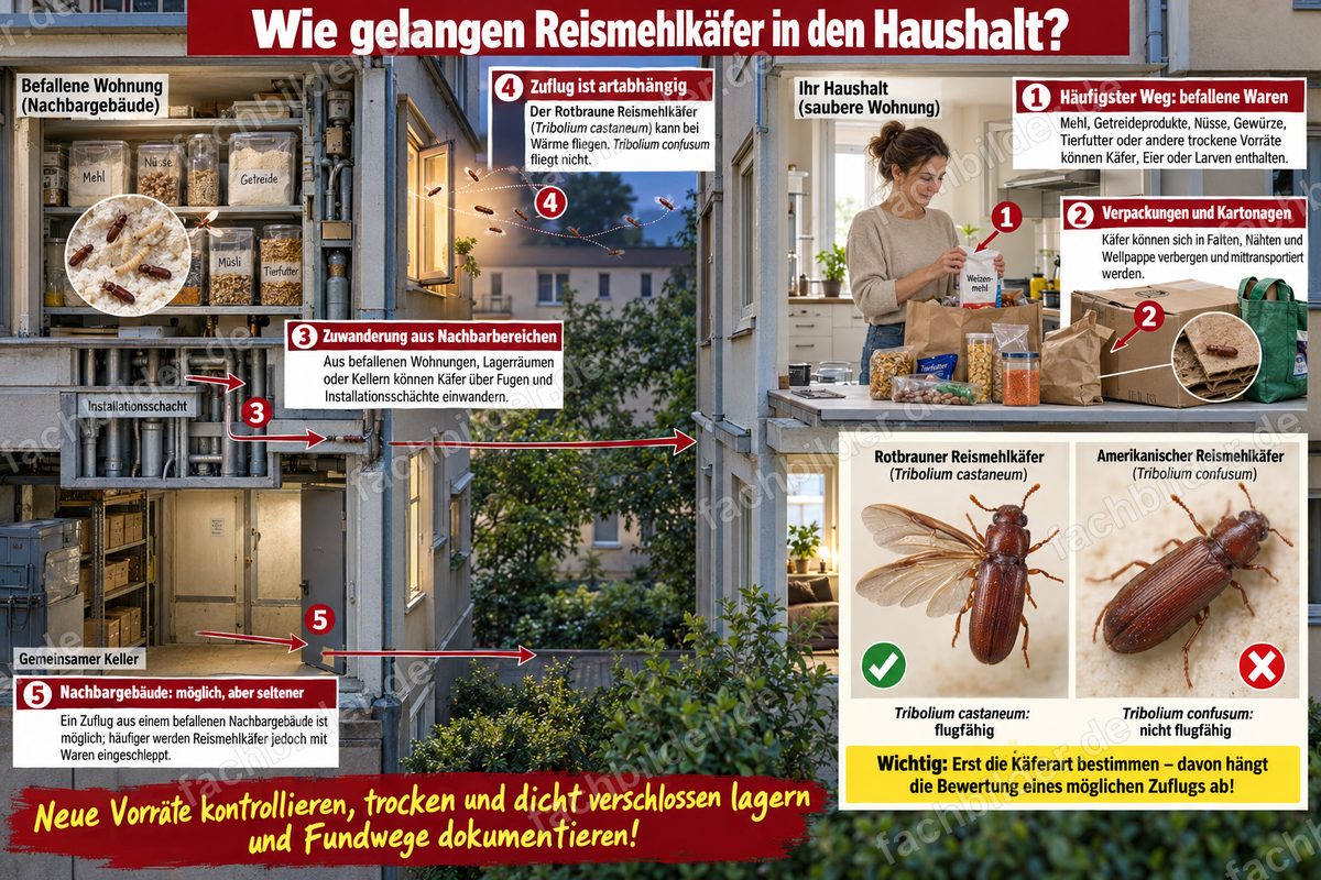 Wie gelangen Reismehlkäfer in den Haushalt?