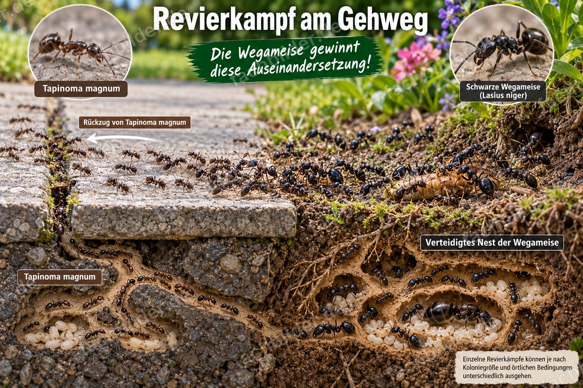 Revierkampf: Tapinoma magnum gegen Lasius niger