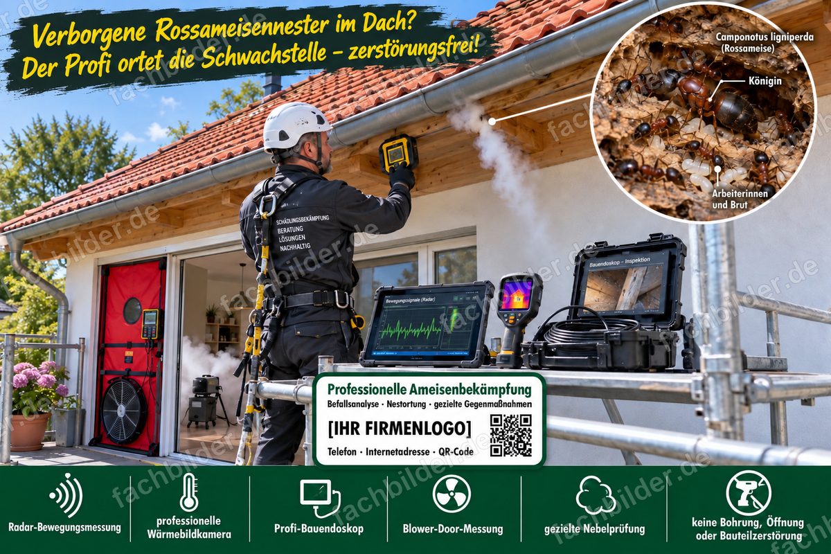 Verborgene Rossameisennester im Dach: Ortung mit Nebelprüfung