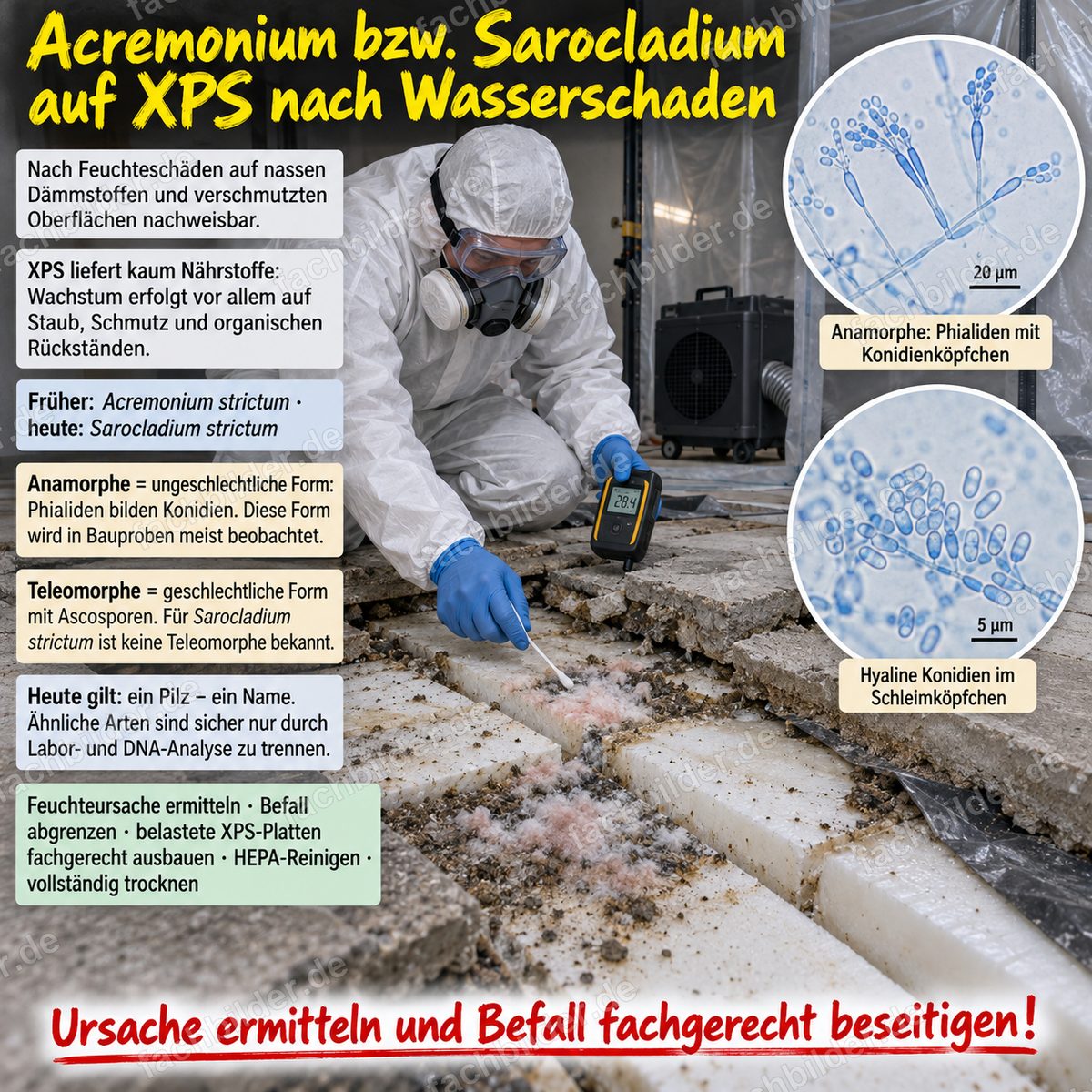 Acremonium bzw. Sarocladium auf XPS nach Wasserschaden