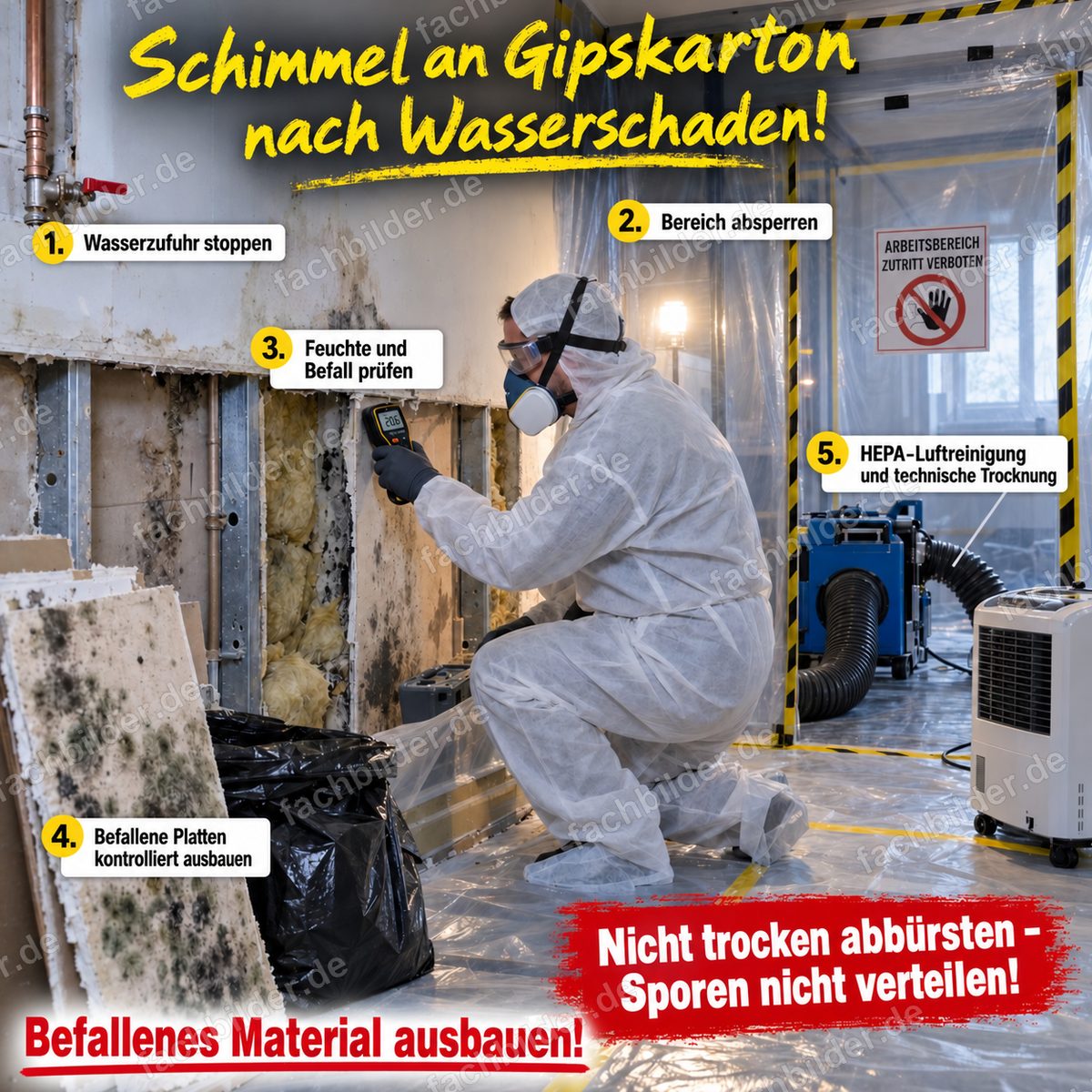 Schimmel an Gipskarton nach Wasserschaden