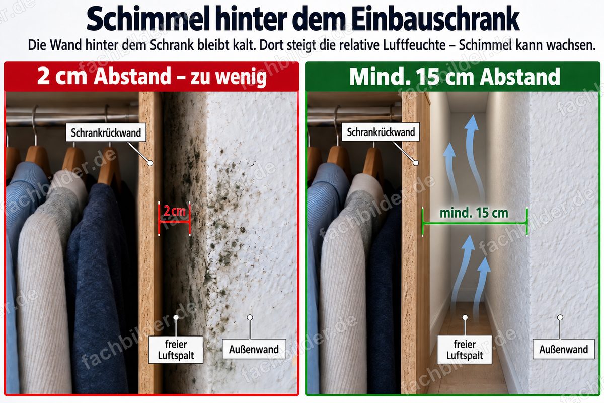 Schimmel hinter dem Einbauschrank: freier Luftspalt