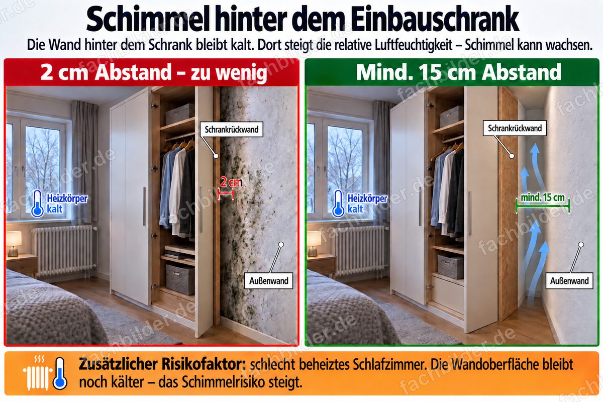 Schimmel hinter dem Einbauschrank: 2 cm oder 15 cm Abstand