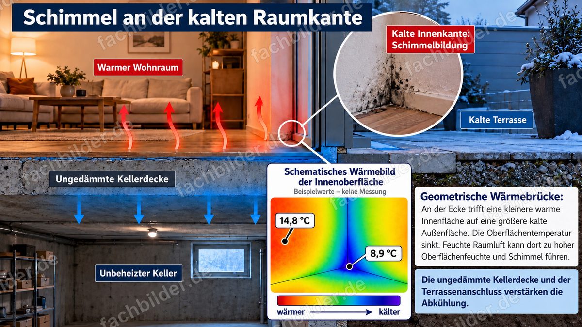 Schimmel an der kalten Raumkante mit Wärmebild