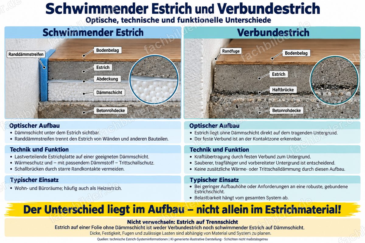 Schwimmender Estrich und Verbundestrich im Vergleich