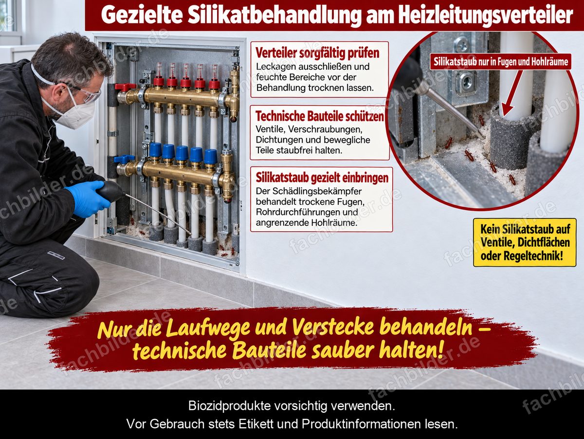 Gezielte Silikatbehandlung am Heizleitungsverteiler