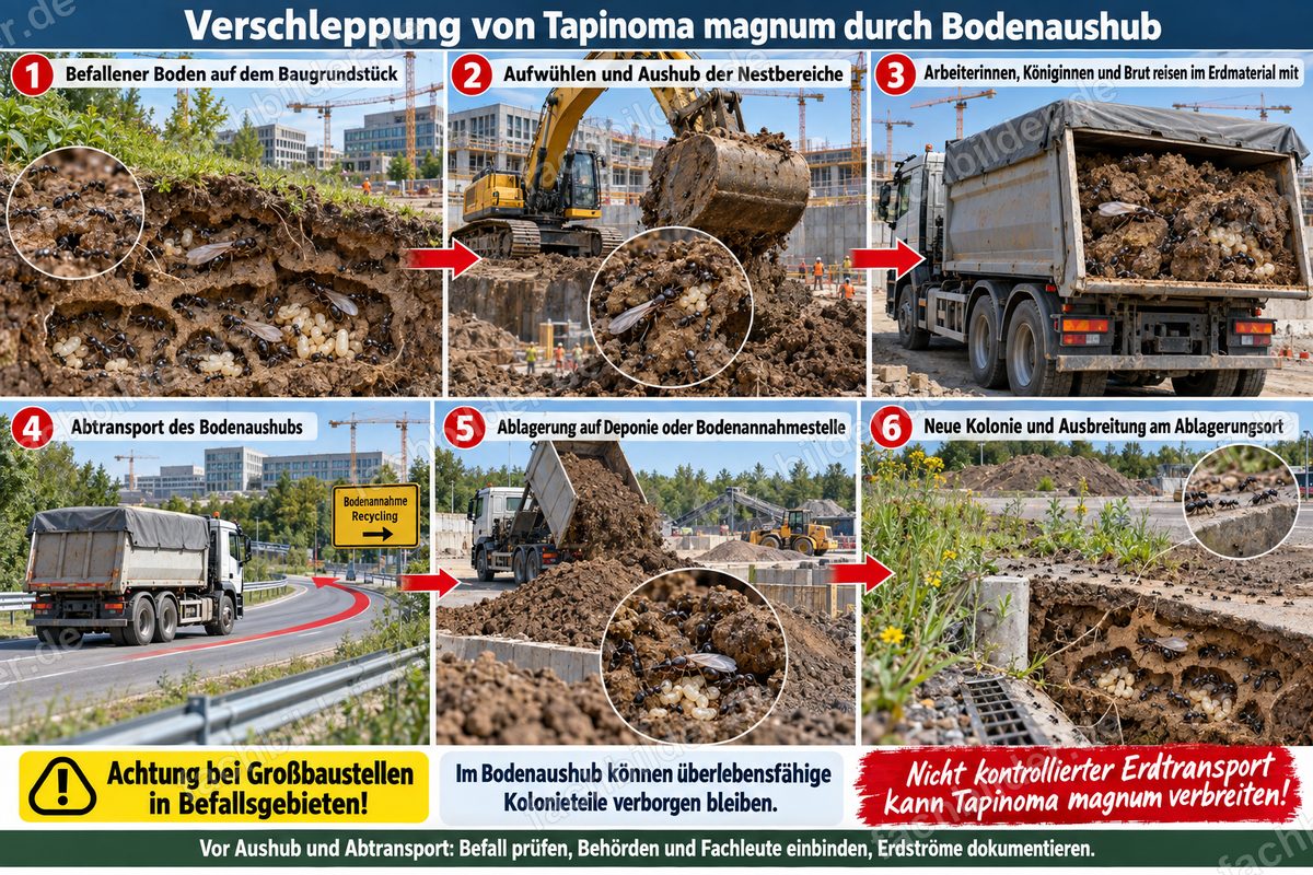 Verschleppung von Tapinoma magnum durch Bodenaushub