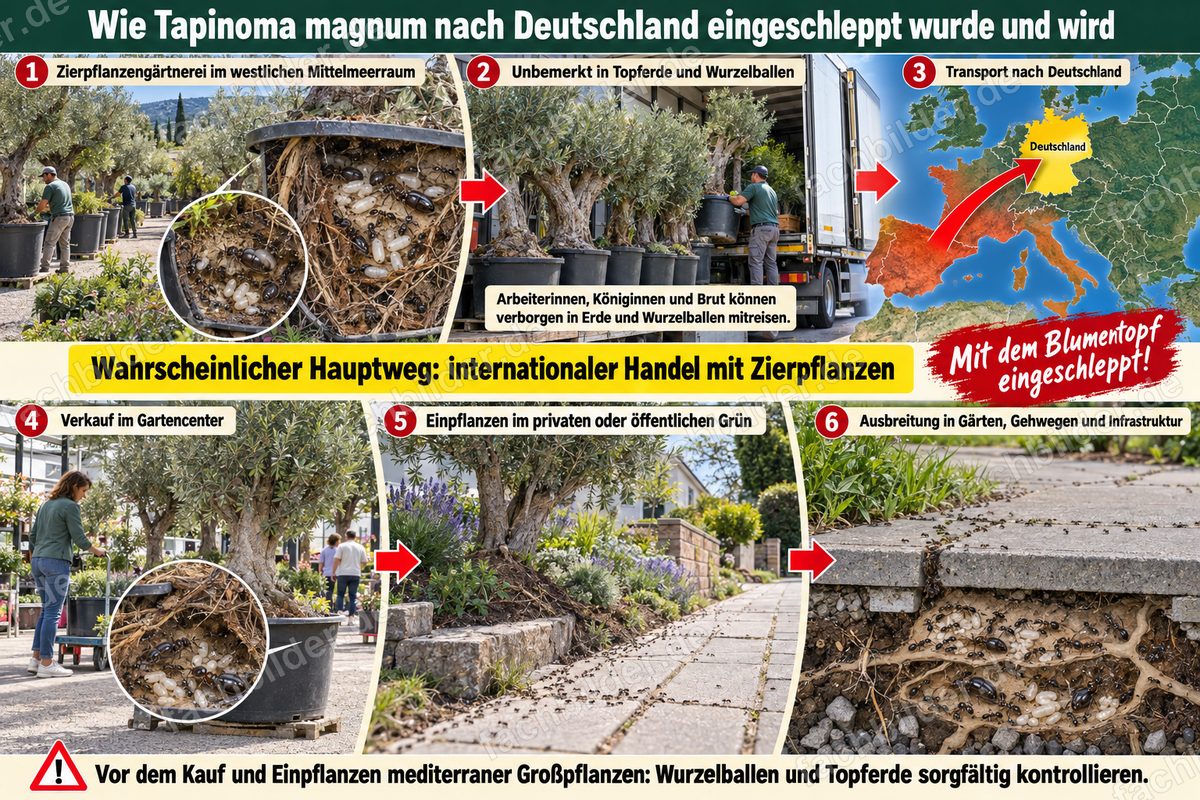 Wie Tapinoma magnum nach Deutschland eingeschleppt wird