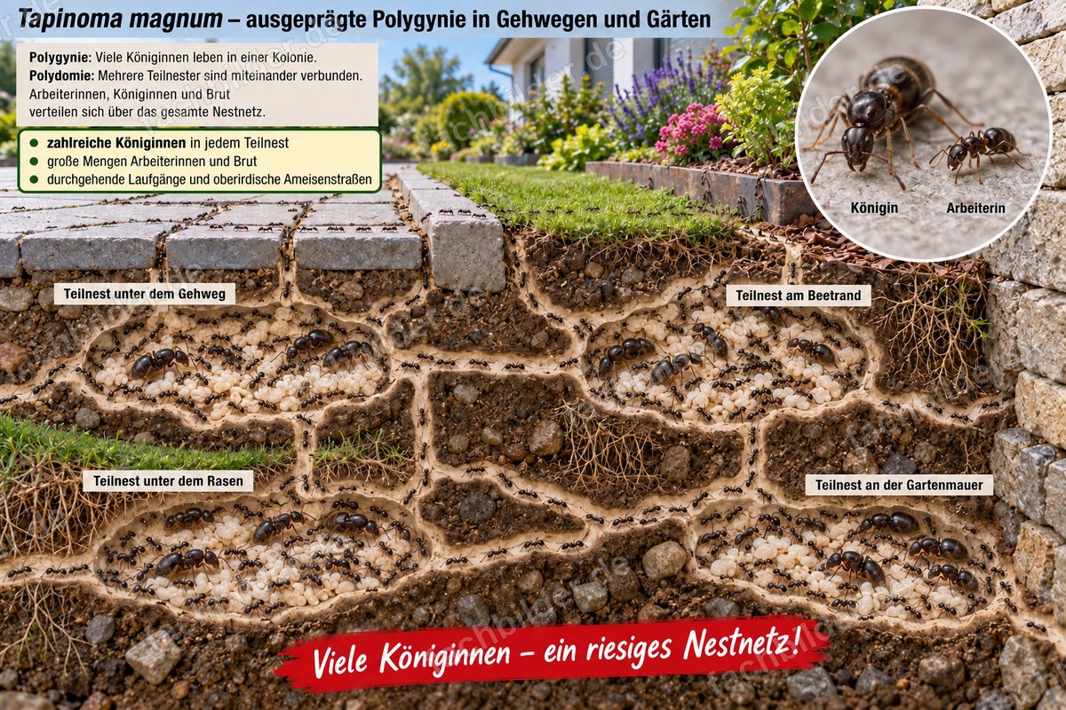 Tapinoma magnum: Nestnetz und Polygynie