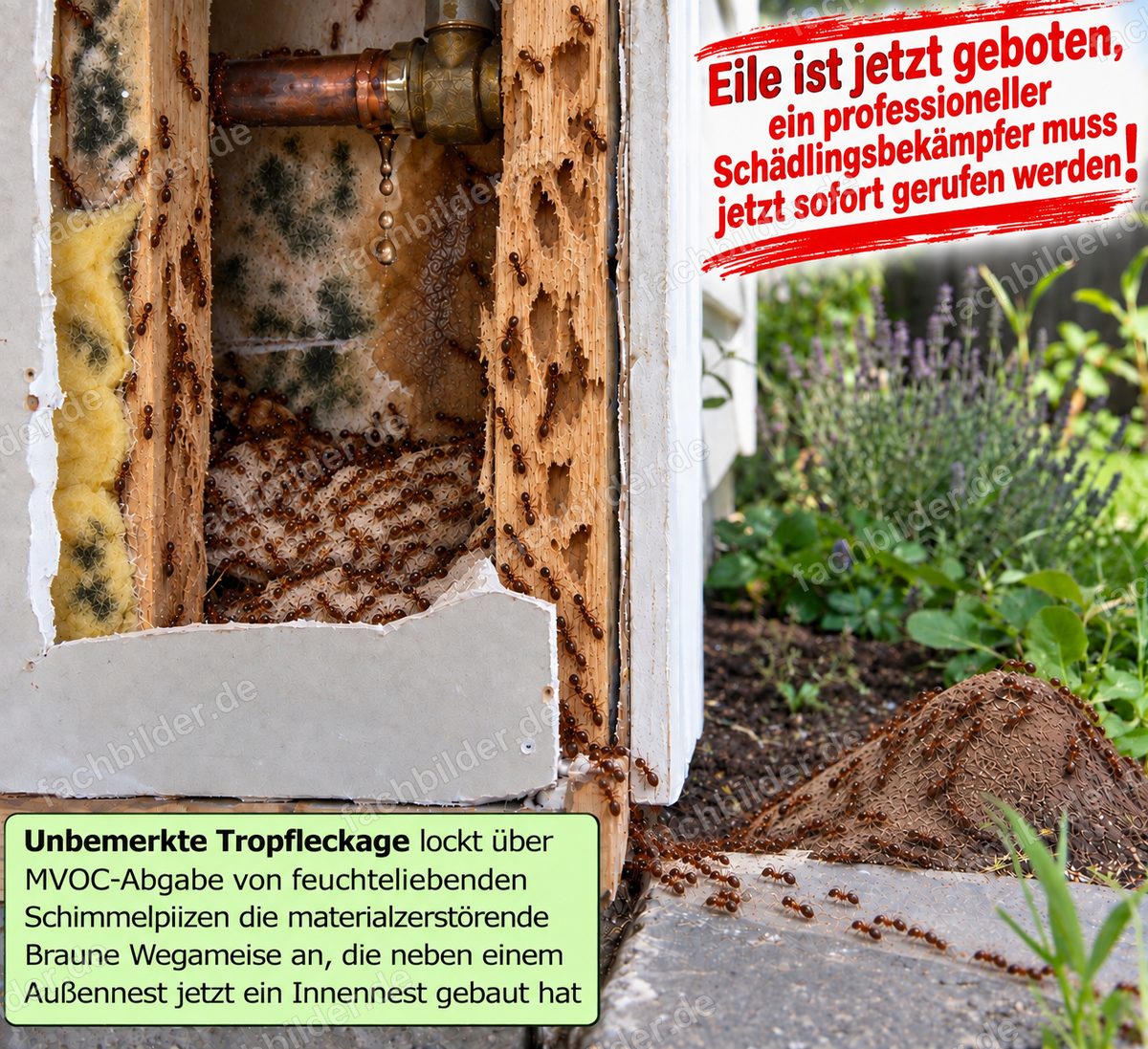 Tropfleckagen sind teuer: Schimmelbefall lockt Holzameisen an