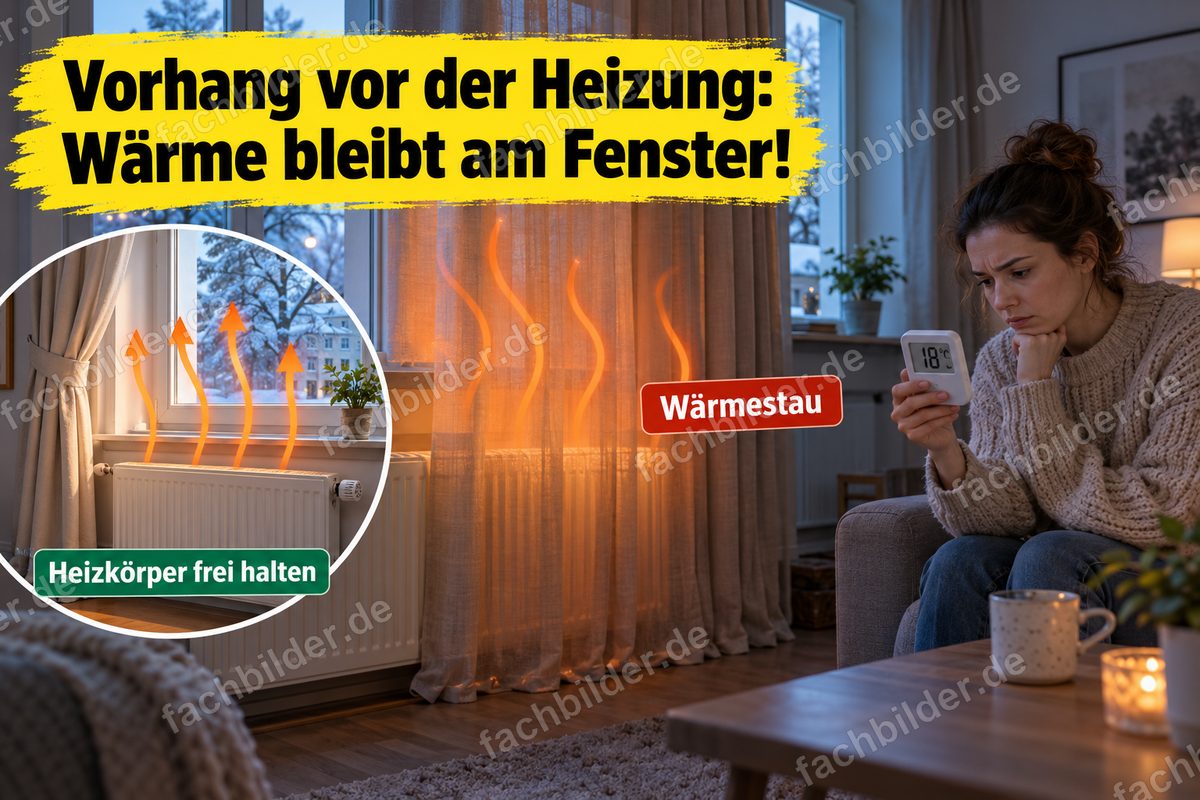 Vorhang vor der Heizung: Wärme bleibt am Fenster