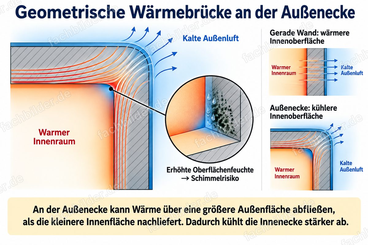 Geometrische Wärmebrücke: erhöhte Oberflächenfeuchte